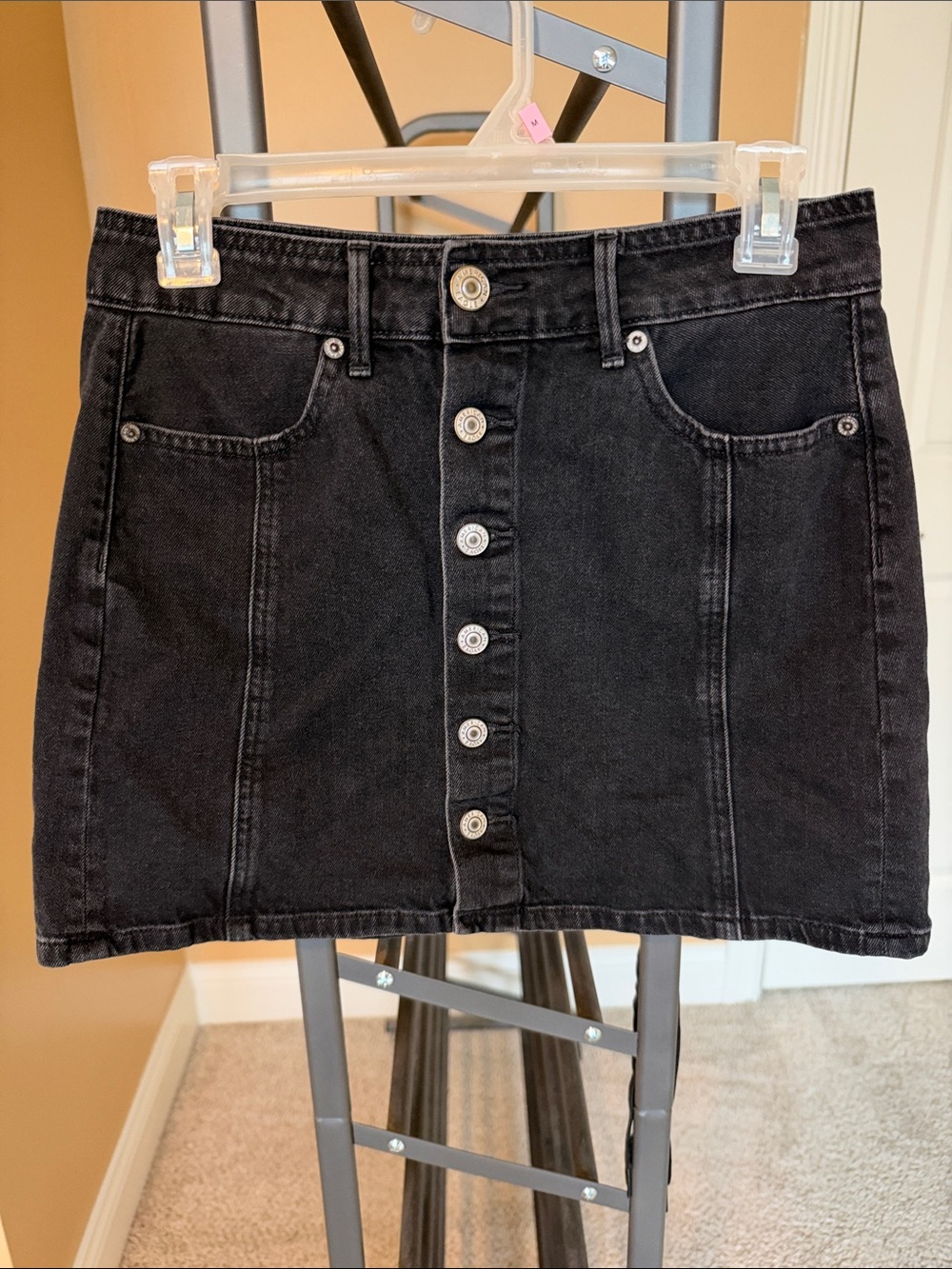 American Eagle Outfitters Black Button-Front Denim Mini Skirt